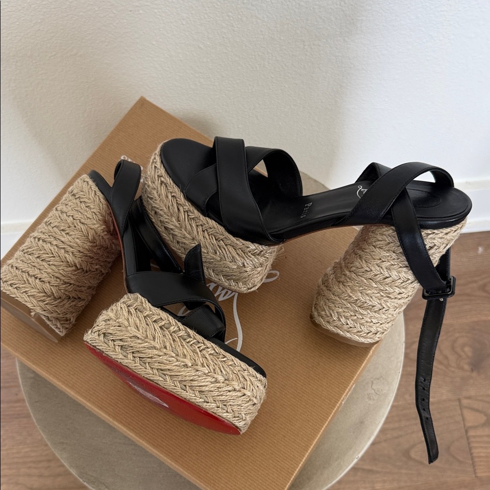 Christian Louboutin Black and Tan Platform Sandals - Caracaba Espadrille